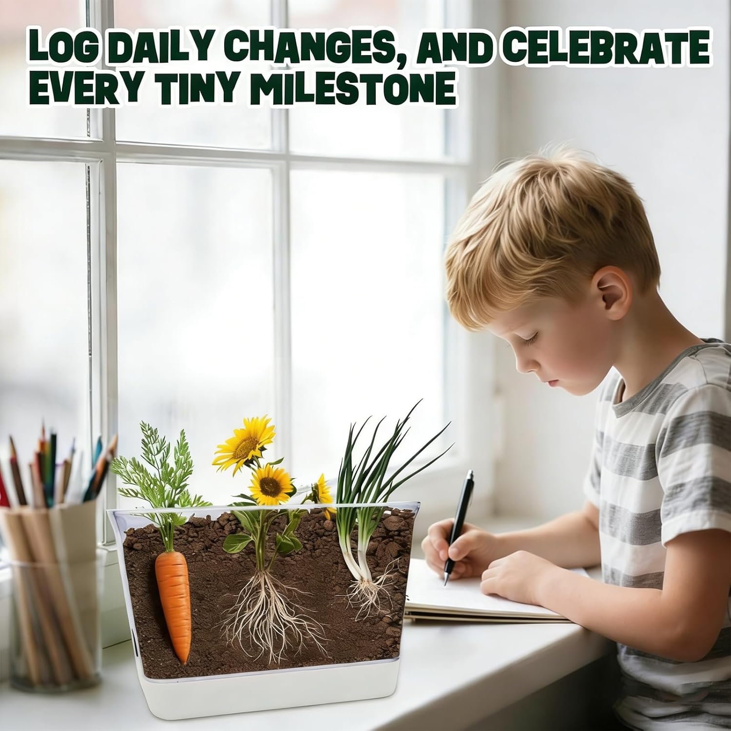 Large Root Viewer Kit for Kids STEM Science Toy Growing Kits for Ages 4, 5, 6, 7, 8, 9,10 Birthday Gifts for Boys Girls, DIY Set, Includes Strawberry, Eggplant, Dwarf Sunflower, Carrot, Pea, Scallion