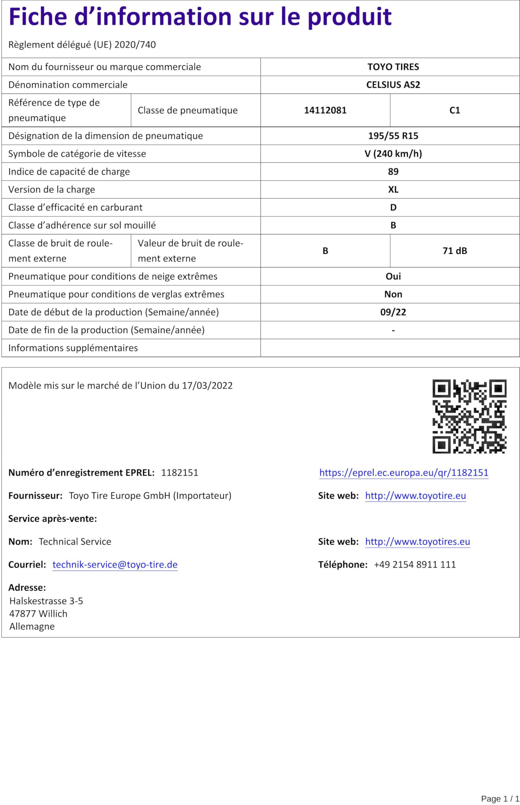 TOYO 195/55 R15 89V 4 Stagioni XL Auto