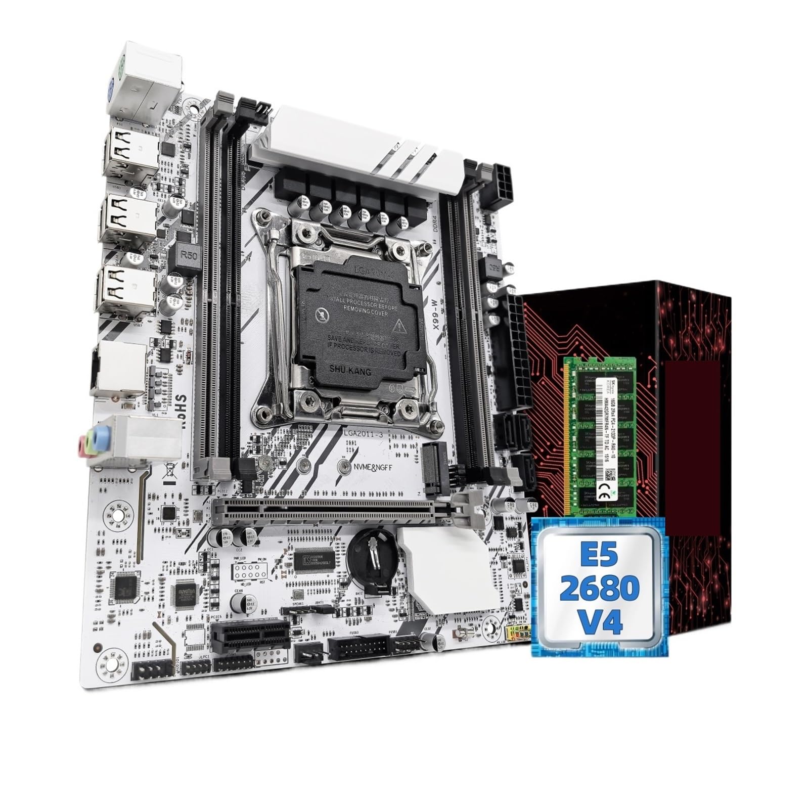 Kit de Placa Base X99-W con LGA2011-3 E5 2680V4 CPU DDR4 16GB (1 * 16GB) 2133MHZ NVME M.2(Motherboards)