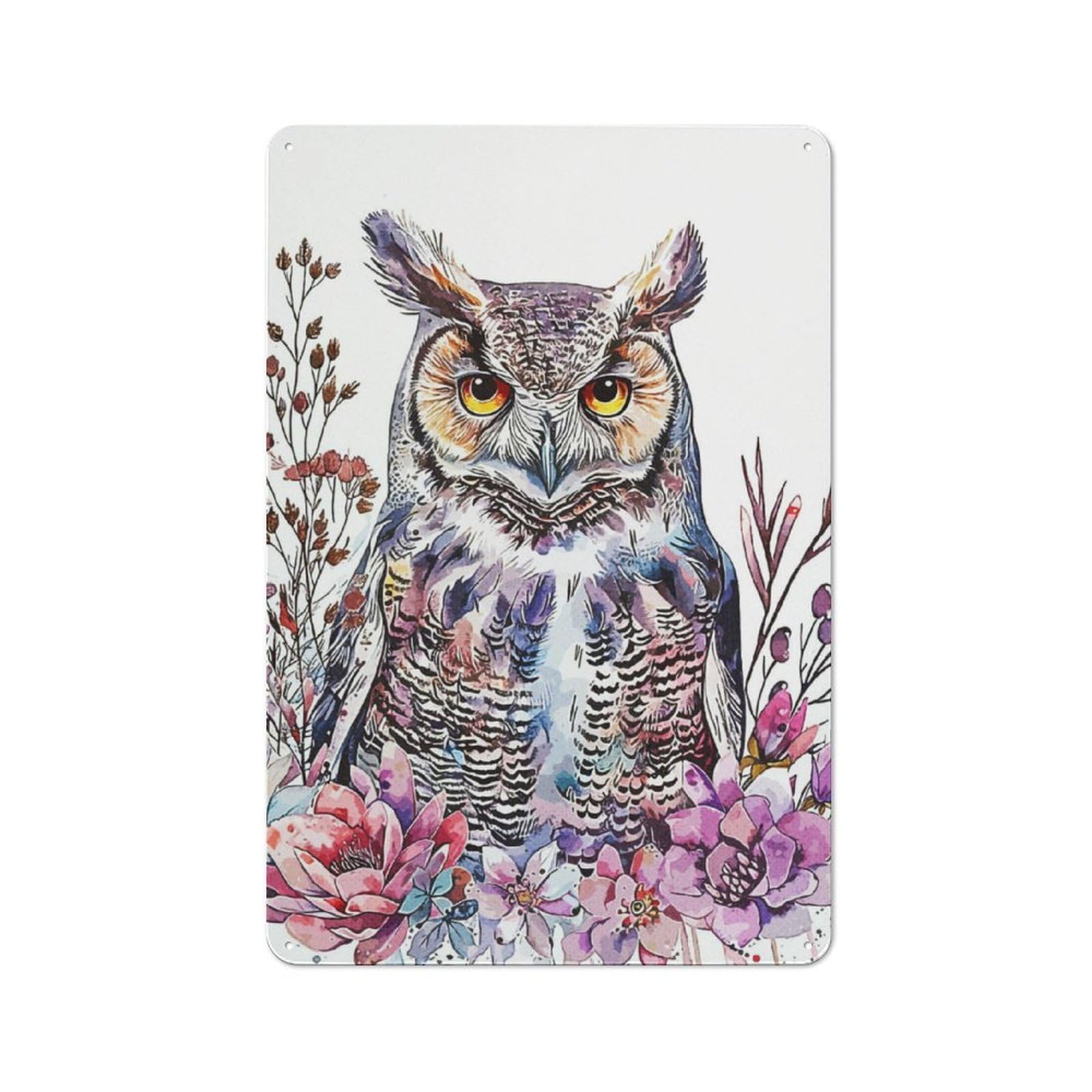 Junmoney Owl Nature Tin Wall Plaque 30X20cm With For Living Room Or Hallway, For Garage, Workshop And Man Cave Decoration