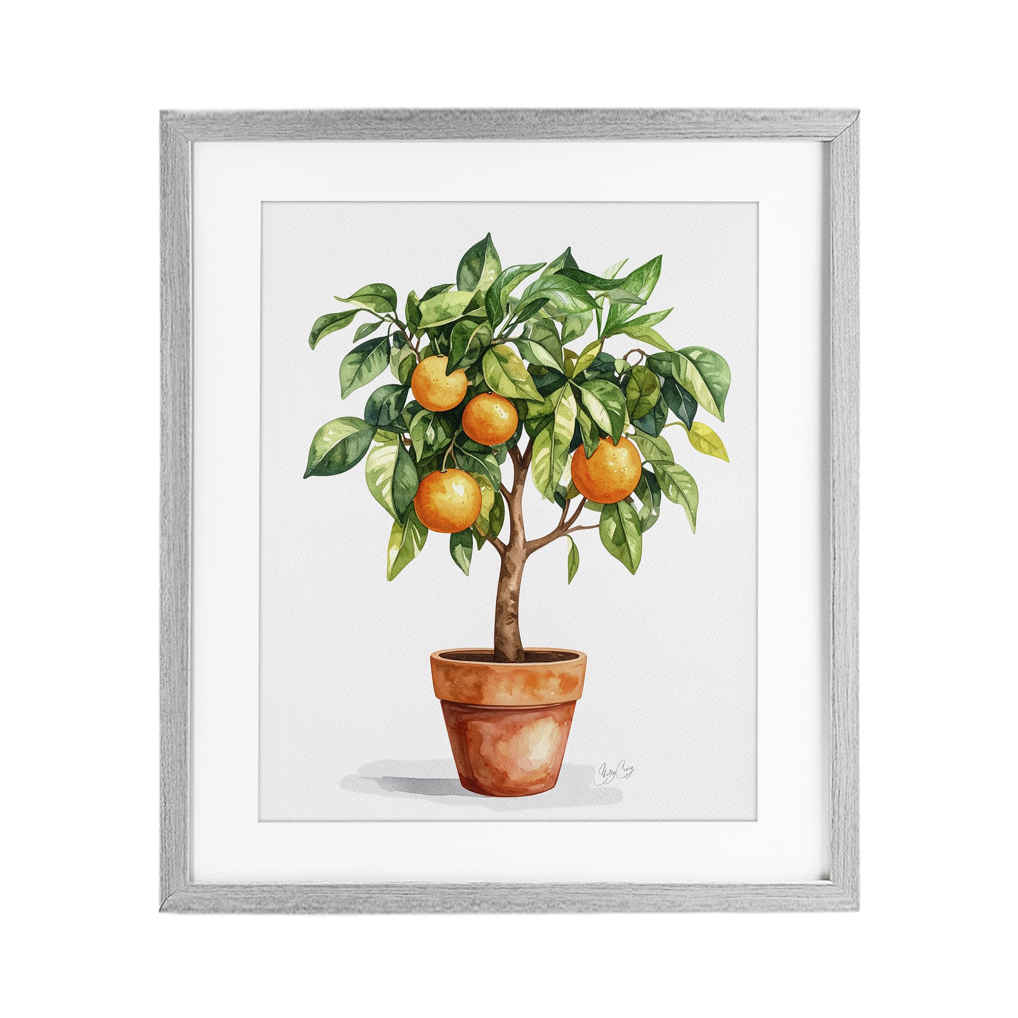 Stupell Industries Farmhouse Gray (Textured) Potted Orange Tree Botanical, 17 X 21 Inch Framed Print Under Glass