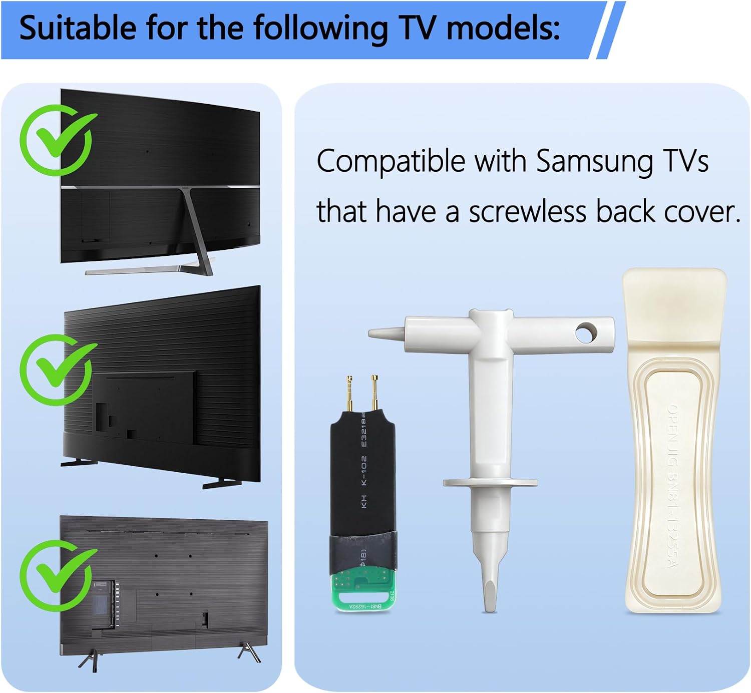 3 Pack TV Back Removal Tool and Discharge Tool Set Compatible with Samsung Screwless TVs BN81-13255A tv Open jig Tool,BN81-14946B tv pry Tool, and BN81-16292A Discharge-Jig