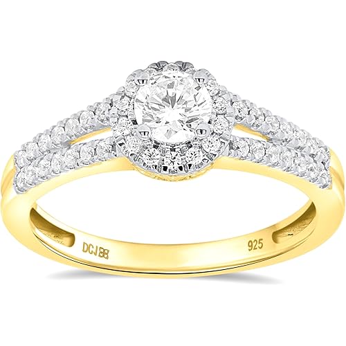 IGI Certified Lab Grown Diamond Engagement Ring 1/2 CTTW (F-G Color, VS2-SI1 Clarity) Sterling Silver or 14K Yellow Gold Plated Silver