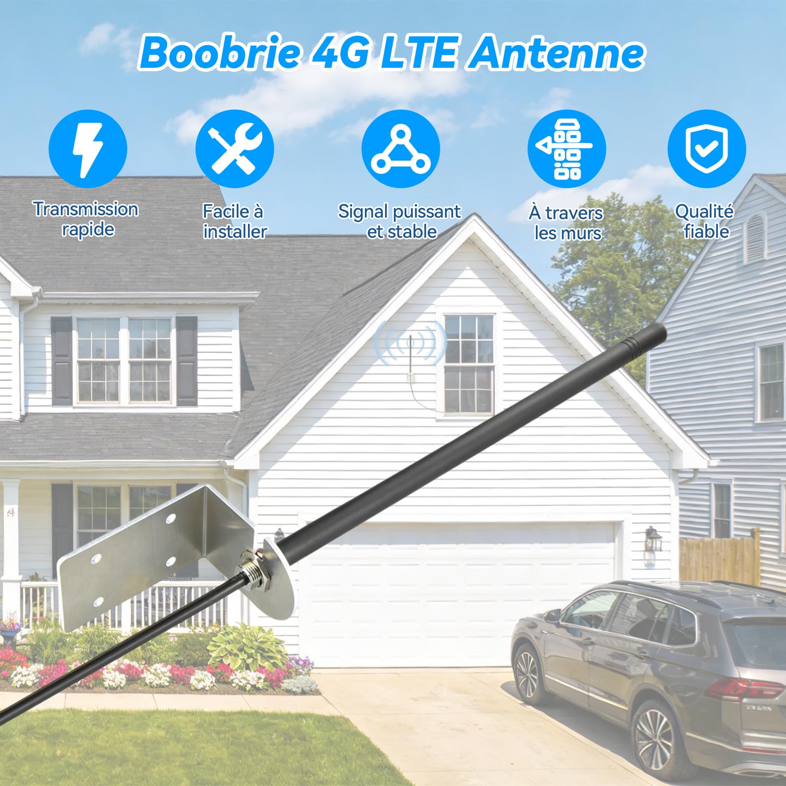 Antenne Extérieure Murale 4G LTE Antenne Cellulaire Omnidirectionnelle Câble RG58U 3M, Connecteurs SMA Mâle et RP-SMA Mâle pour Routeur 4G LTE, Passerelle, Modem, Caméra de Chasse Cellulaire
