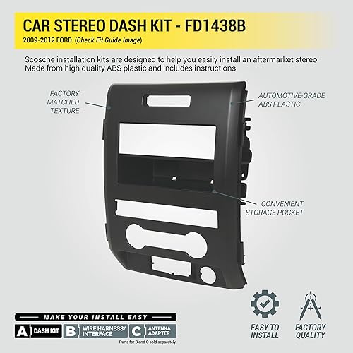 Miniatura 5 de Scosche FD1438B Compatible con Ford F-150 XL 2009-12 ISO doble DIN y DINkit de tablero de bolsillo color negro