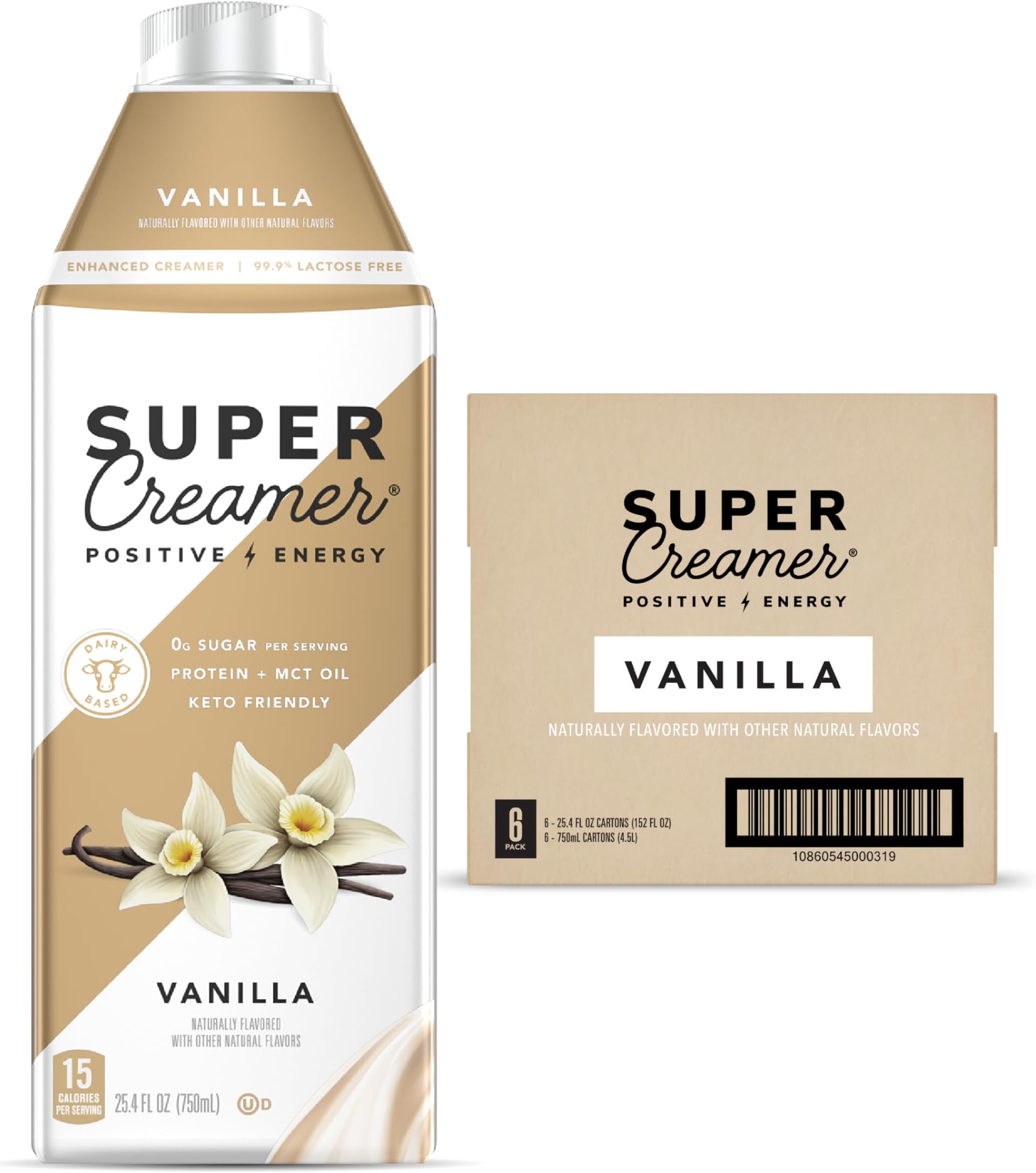 SUPER COFFEE Creamer | SugarFree | 25.4 Fl Oz, Pack of 6 | Keto Coffee Creamer | 0g Sugar, 1g Protein, 15 Calories | Vanilla