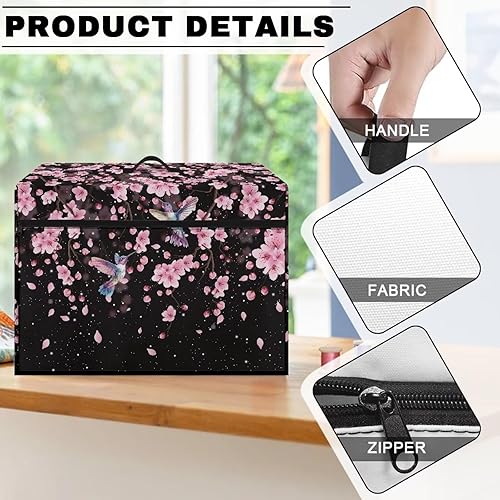 Miniatura 93 de Mumeson Cubierta antipolvo para máquina de coser de gatos negros con flores, para la mayoría de máquinas de coser estándar, plegable, duradera