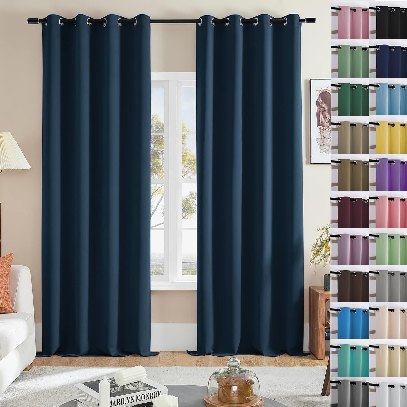 Rideau thermique bleu foncé pour cuisine et petite fenêtre de chambre
