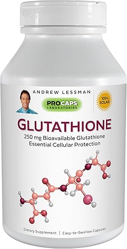 ANDREW LESSMAN Glutatión 250 mg - 120 cápsulas - Potente antioxidante, reduce el estrés oxidativo. Biodisponible, protege células, tejidos y