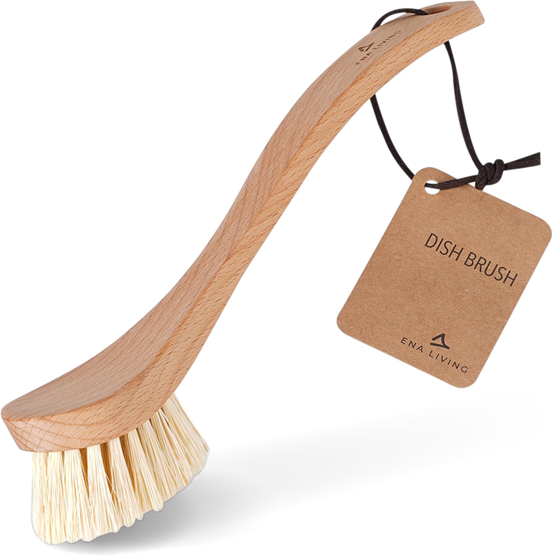 ENA Living Wooden Dish Brush (26x4 cm) | Sustainable FSC-certified Beechwood | Eco Labelled With Horse Hair Bristles | Long Lasting and Sturdy