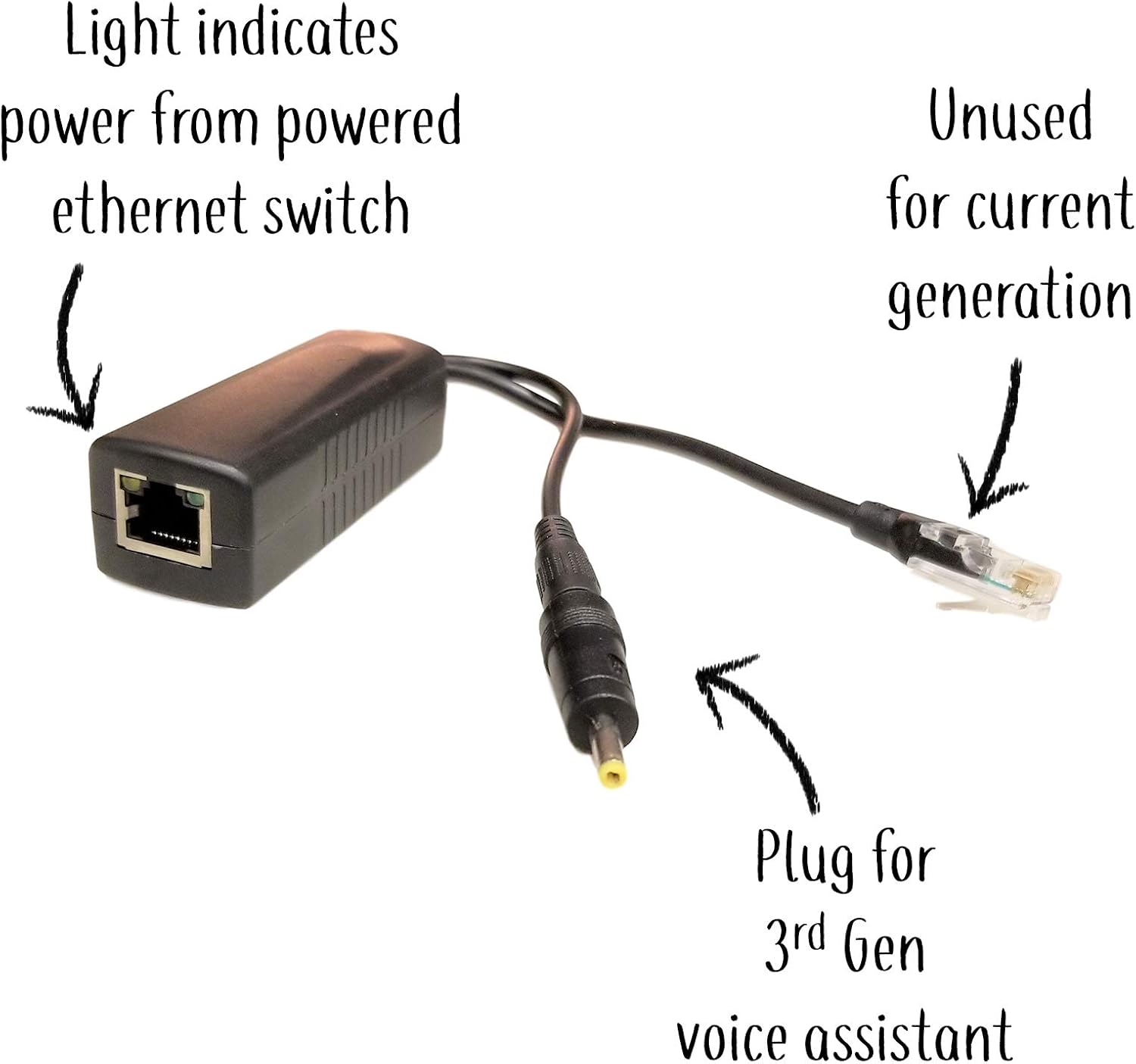 Mount Genie PoE Power Over Ethernet Splitter Adapter 15W Output for Voice Assistants (5-Pack)