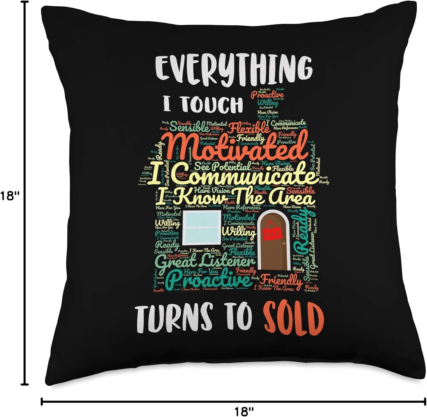 Real Estate Everything I Touch Turns To Sold Word Cloud Throw Pillow