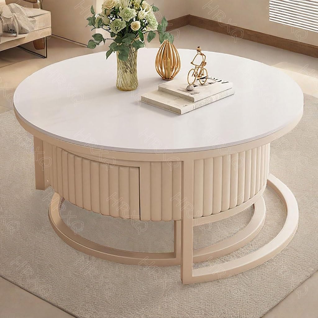 Zestaw 2 Okrągłych Stolików Kawowych Do Salonu, Stolik Boczny Biała, 50cm+70cm