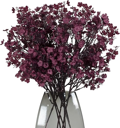 Babys Breath - Paquete de 8 flores artificiales de tacto real, flores de seda falsas, gypsophila, decoración del hogar (plateado)