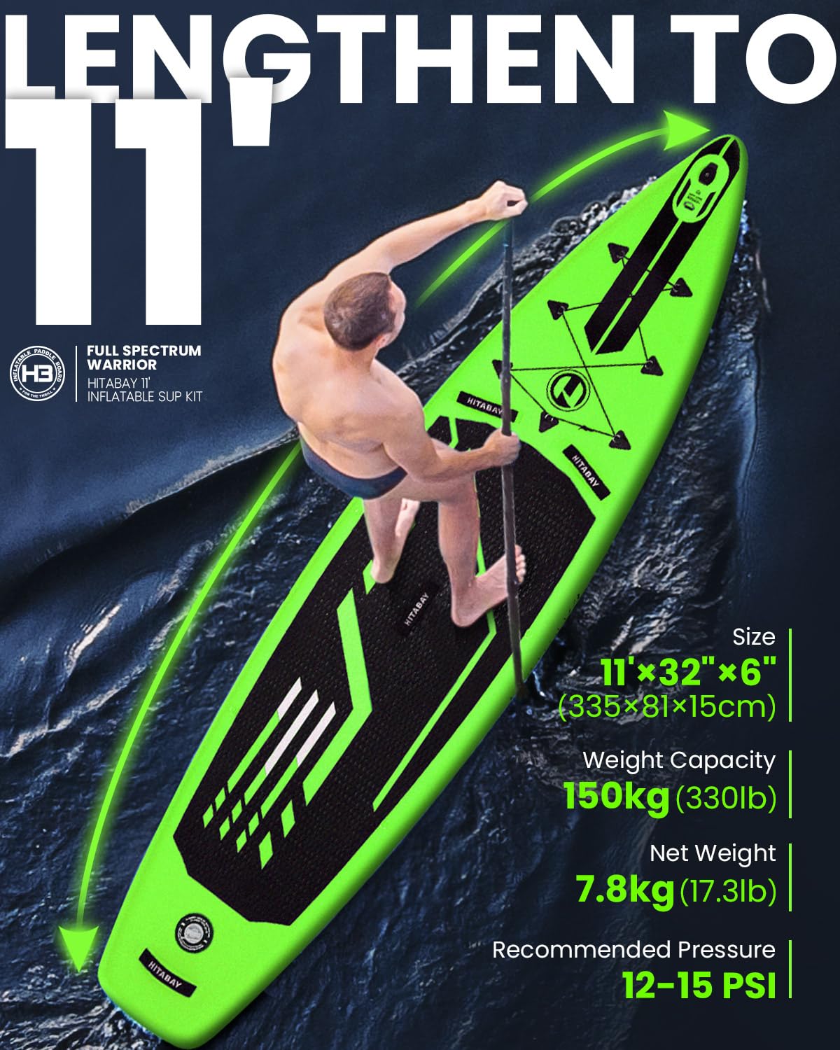 Tavola SUP con Accessori Completi, 335cm SUP Gonfiabile Adulti, Carico Massimo 150kg Tavola da Surf