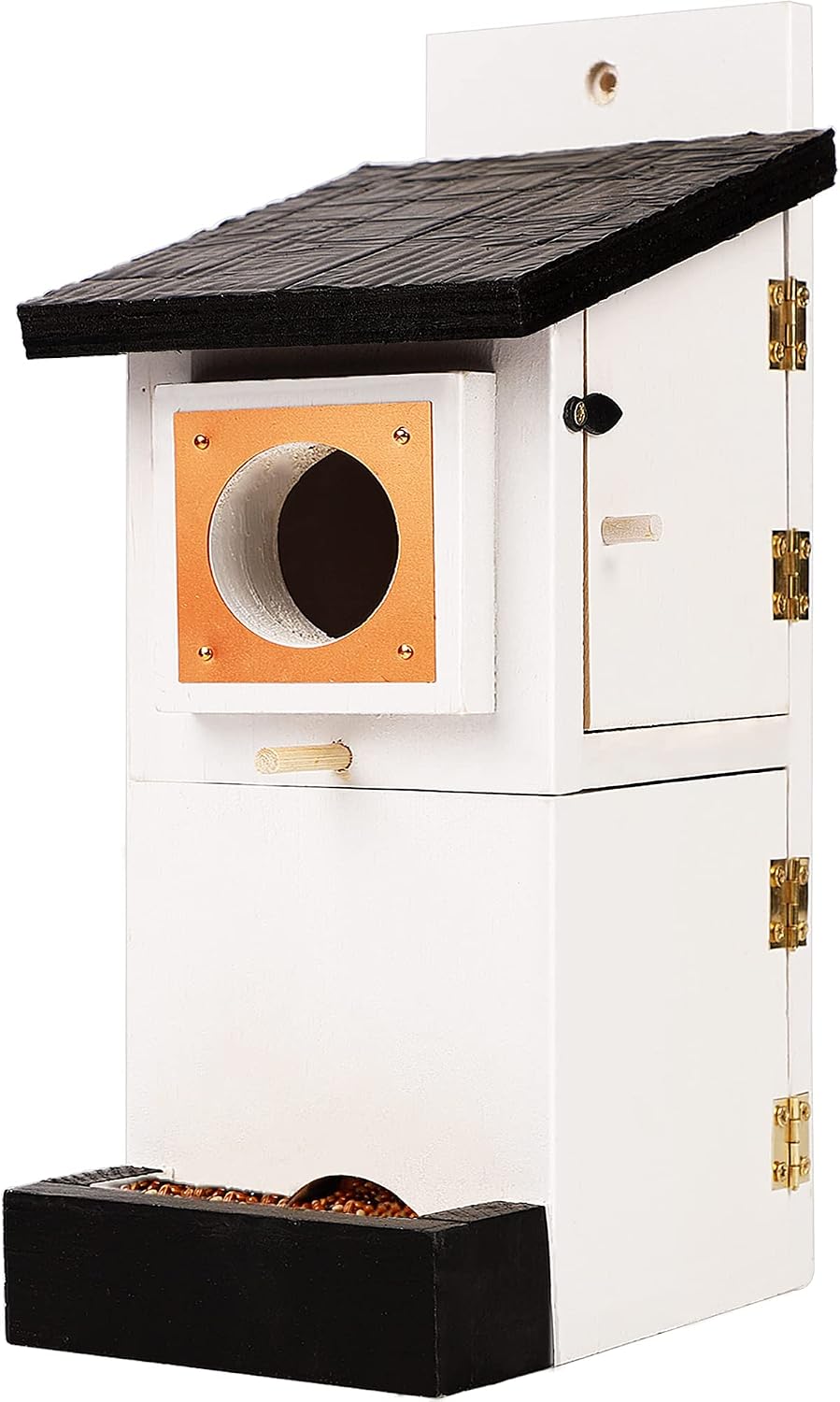 Zcaukya Bird Feeder House, Natural Wooden Bird House with Refillable Feeder for Outside with Pole for Finch, Wren, Bluebird, Cardinals