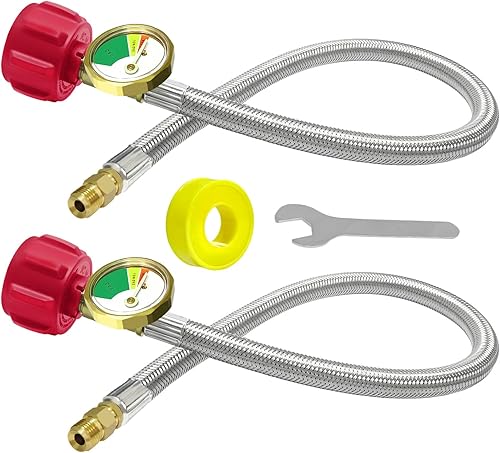 2 mangueras de propano RV con calibre de 20 pulgadas, manguera trenzada de acero inoxidable para tanque de cámper Rv LP, conector para regulador de