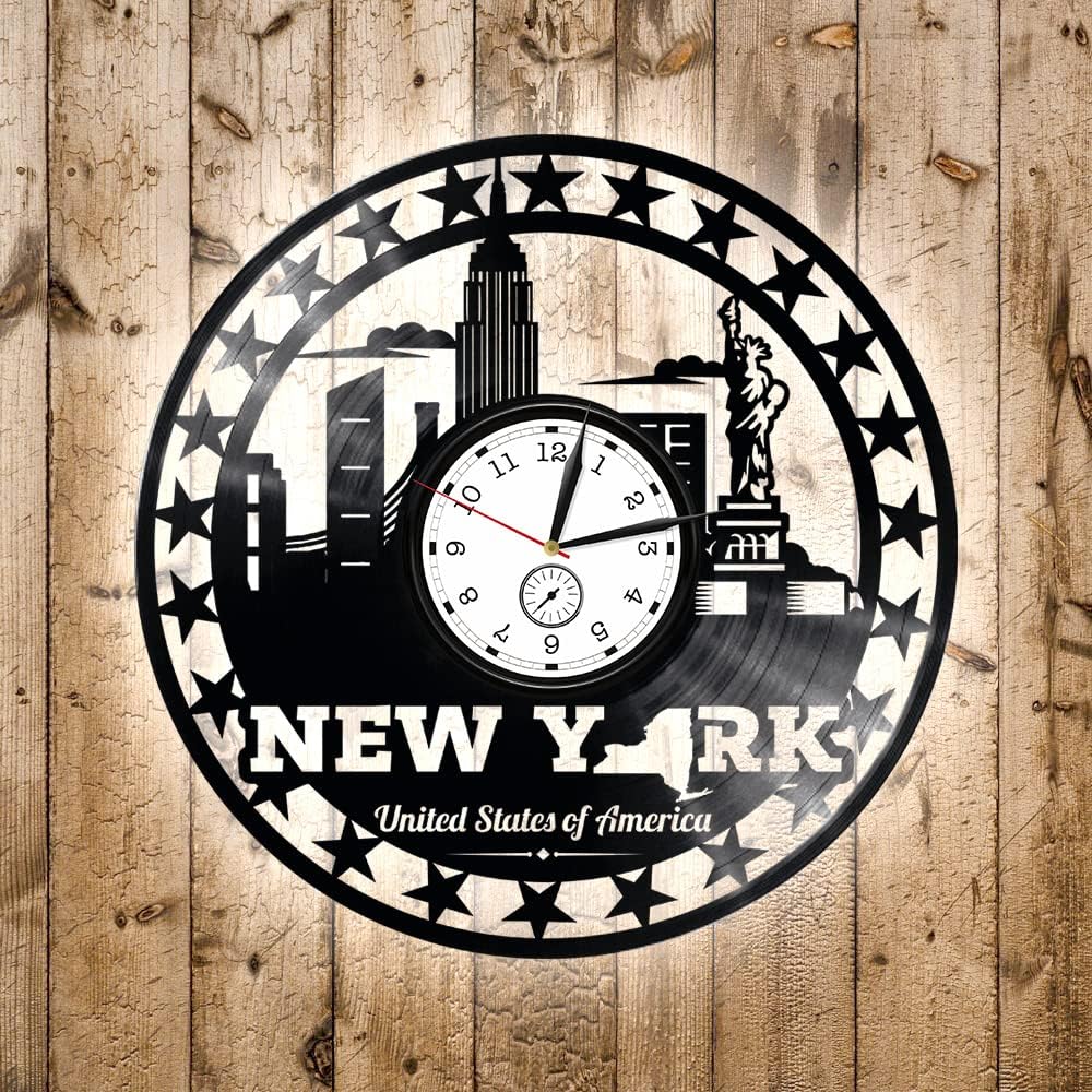 New York State Vinyl Record Wall Clock 12 Inch Idea for Girl - USA Travel Home Decor - Wall Room Decor - Handmade Gift