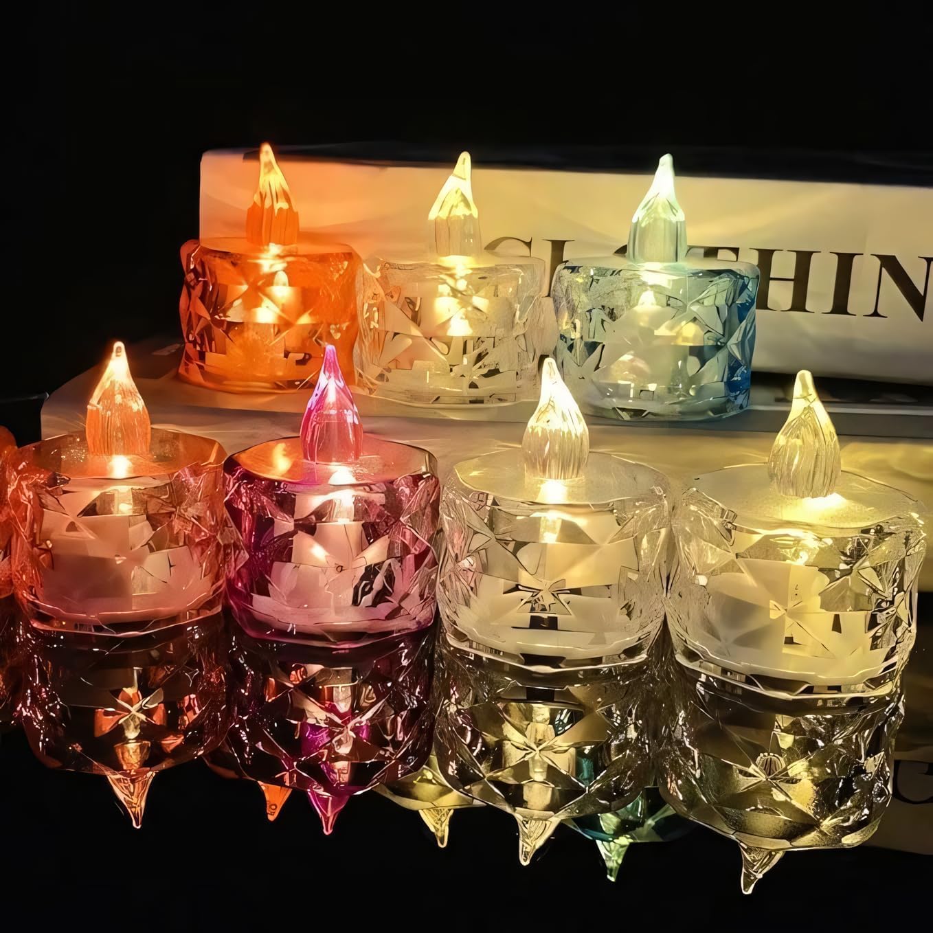 6 Pcs Flameless & Smokeless Decorative LED Tea Light Candles – Transparent Acrylic Battery Operated Lights for Home, Festival, Christmas & Wedding Decoration (Multicolor)-image-9