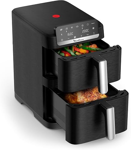 Moulinex Air Fryer Crispy Stack, 10 L, design compact, 2 tiroirs verticaux 6L et 4L, 7 programmes intuitifs, synchronisation des cuissons, Noir EZ7528F0 - 2