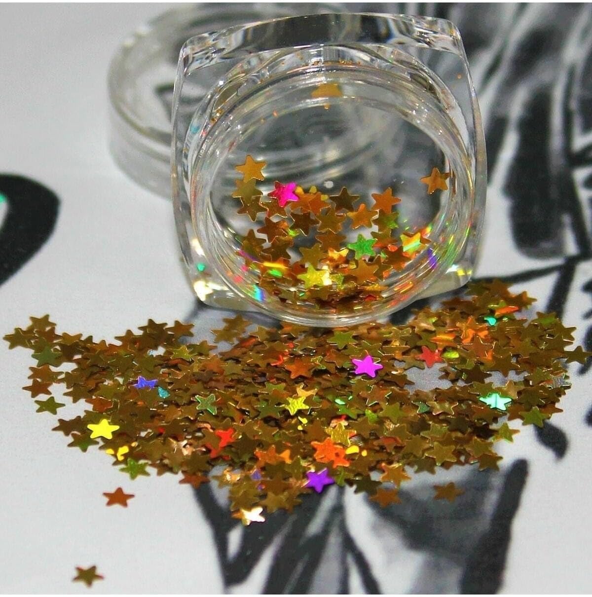 Tırnak Süsleme Işığı Yansıtan Parıltılı Yıldız Desenli Pul Nail Art Gold, 21
