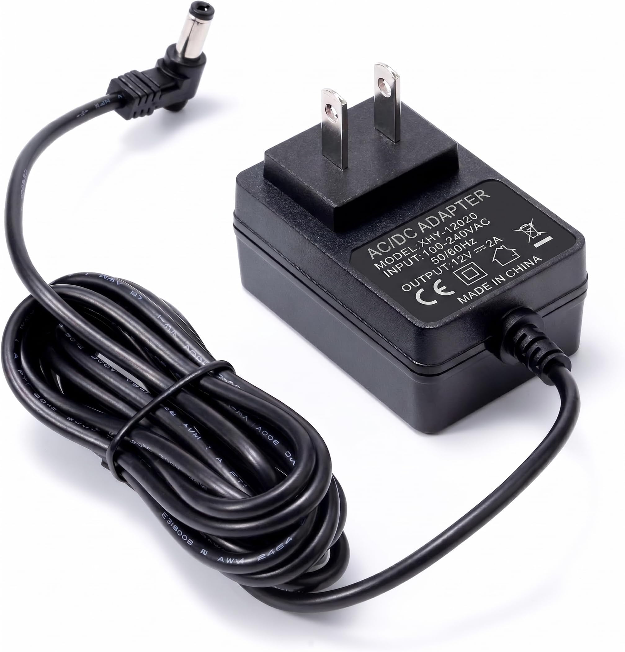 6.5ft 12V 2A Power Supply, 2M Cable 90 Degree 12V 2A Wall Charger Adapter, 100-240V Input AC DC Adapter for Led Light, Strip Light, Monotor, CCTV Camera, GPS, Webcam, Router, 5.5x2.1mm