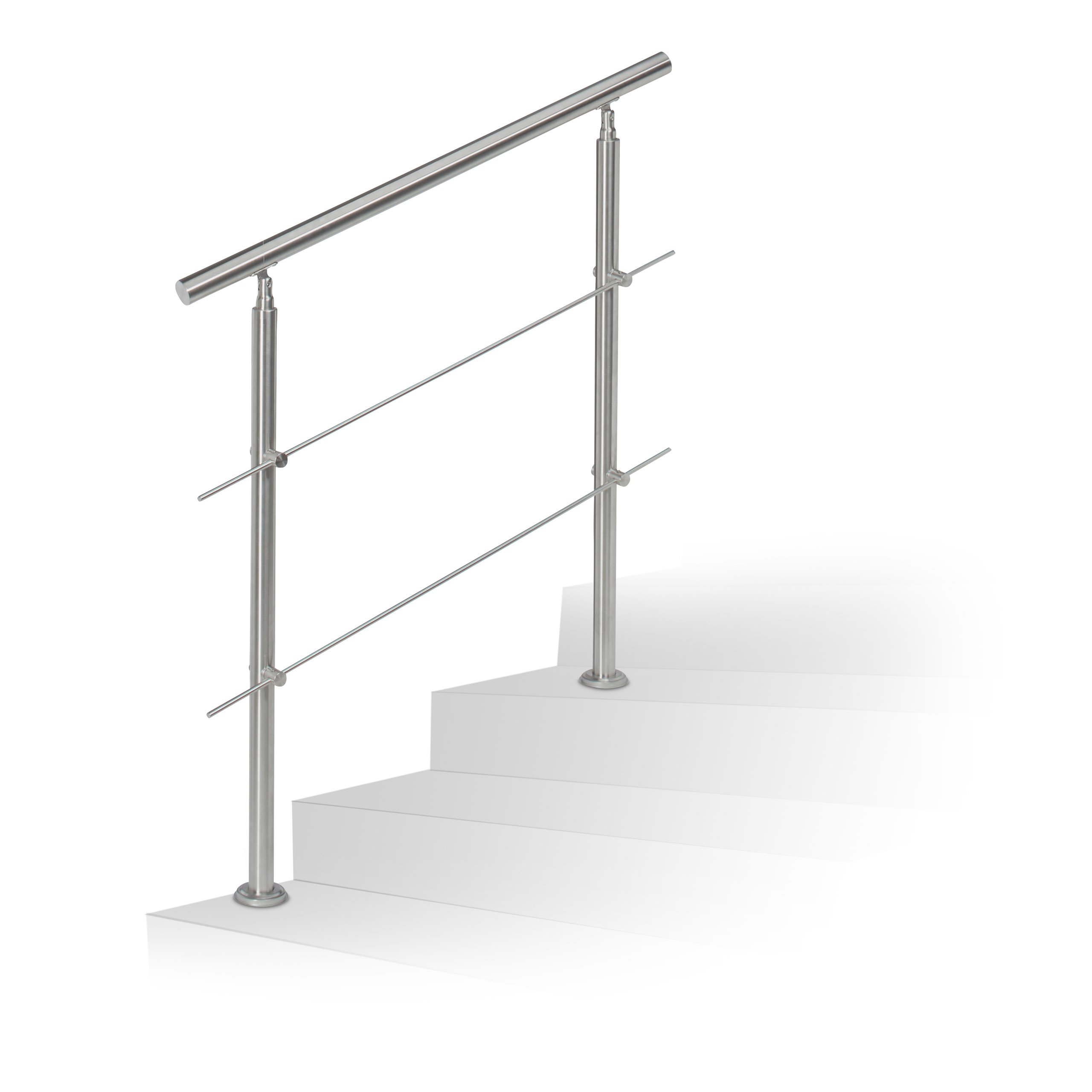Relaxdays Barandilla Escalera, Pasamanos Exterior, 1 m Largo, 2 Postes, 2 Travesaños, 1 Ud., Acero Inoxidable, Plateado