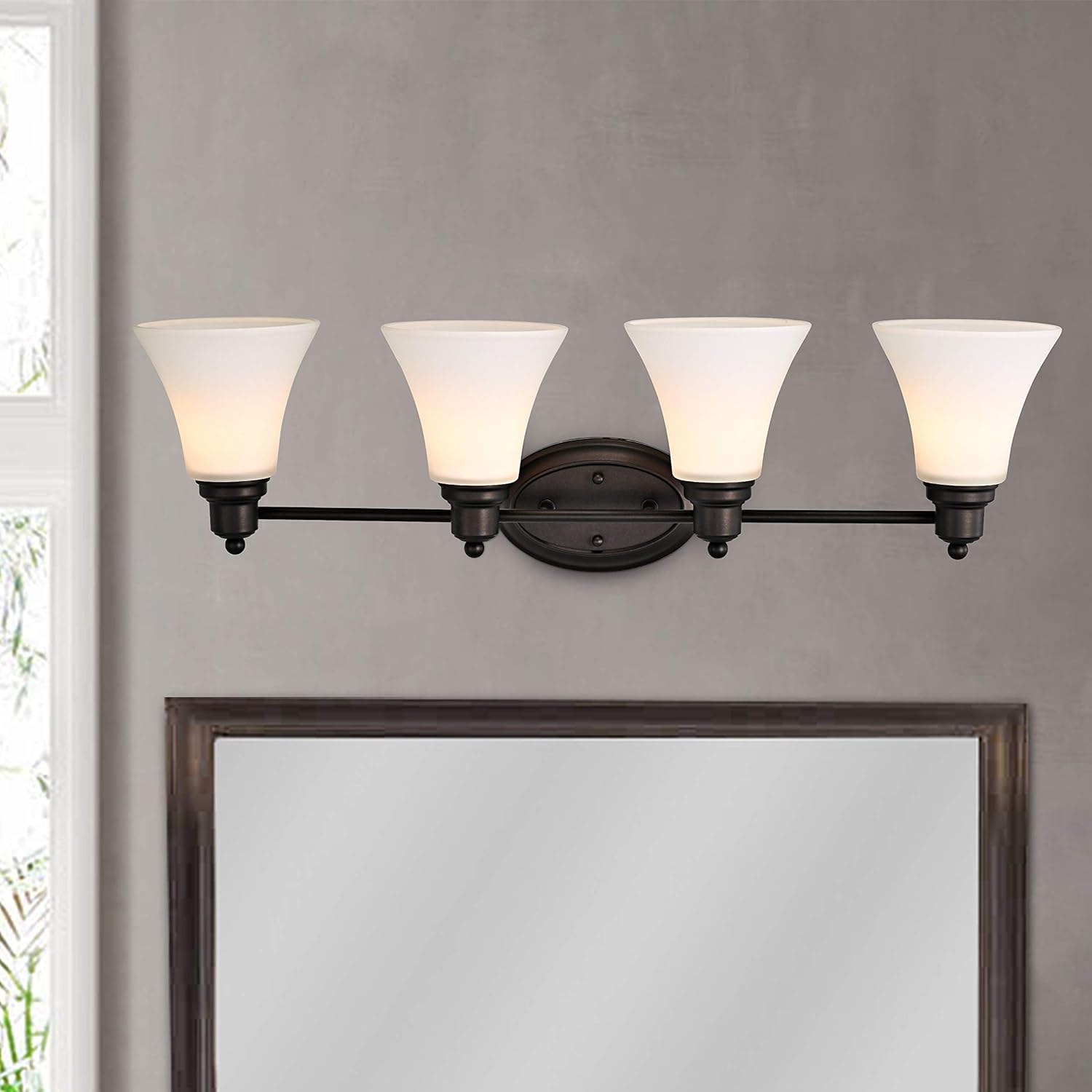 4-Light Oil-Rubbed Bronze Bath/Vanity Fixture Brown Farmhouse Transitional Glass Steel Includes Hardware