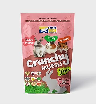Complete Rabbit Food Granule, High-Fibre Feed/Treats/Snacks - Muesli Crunchy Mix for Rabbits, Guinea Pigs, Hamsters - Vitamin-Rich Food for Small Pets -Equine Tech Vet Recommended, 1 Count