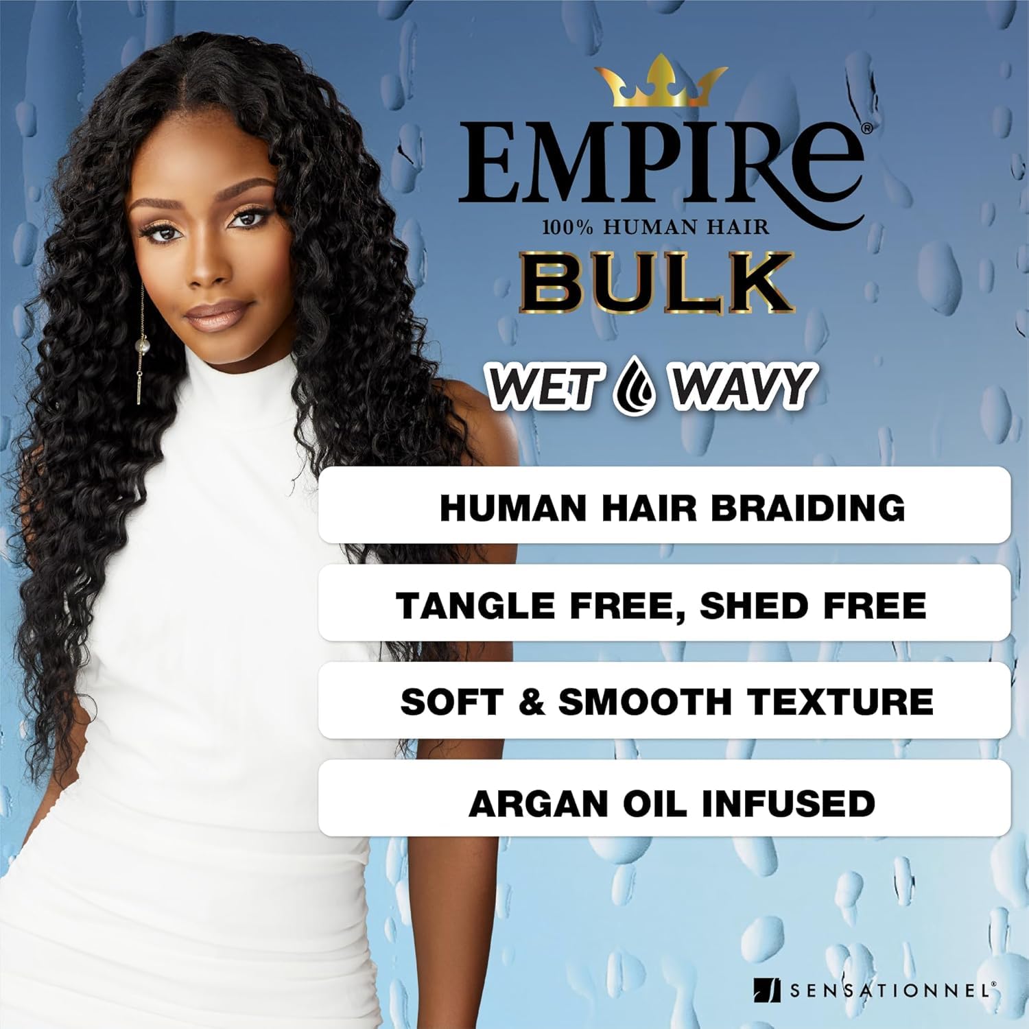 Sensationnel Empire Bulk Braiding – Wet and Wavy French Human Hair Braids for Knotless Boho Box or Curly Loose Wave Styles (18 inch, S4/27)