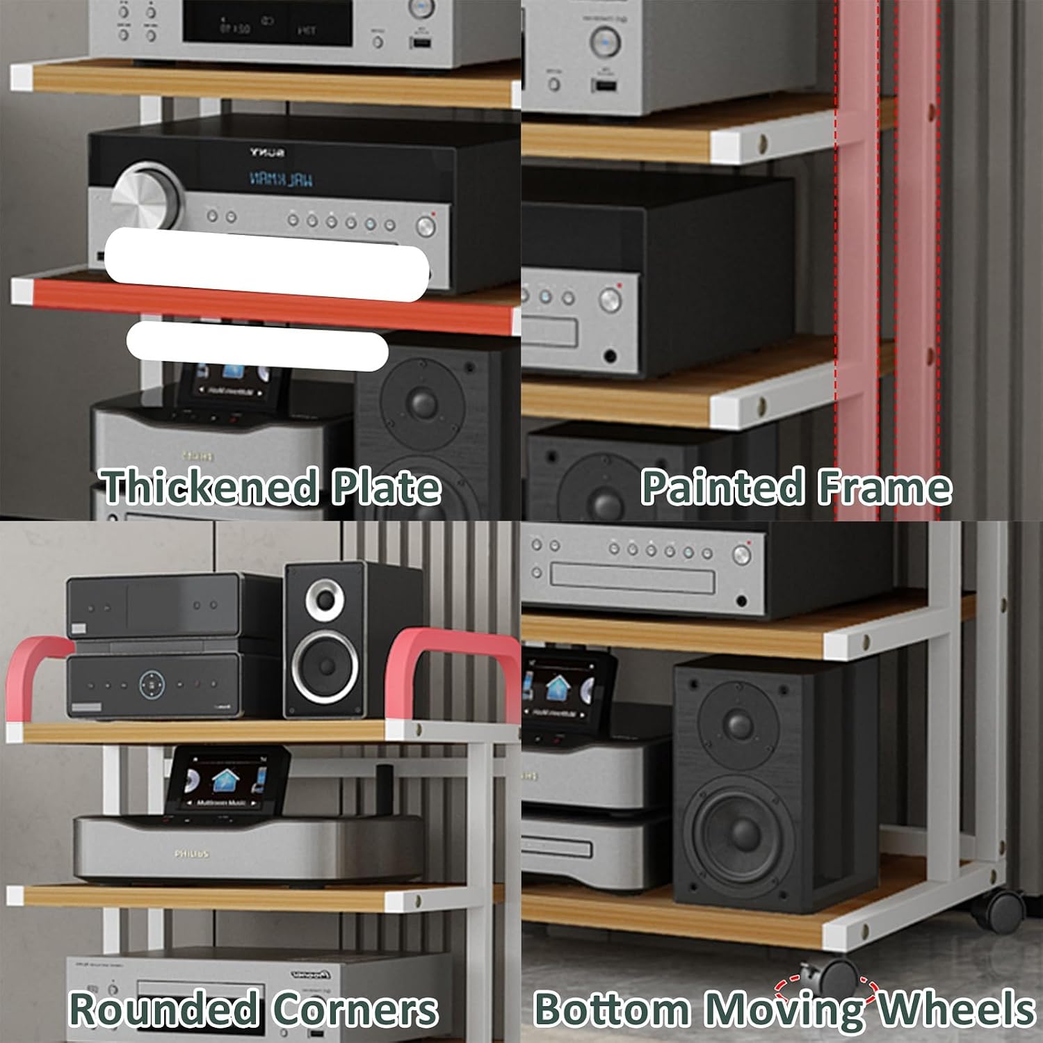 Stereo Stand Modern with Wheels Audio-Video Media Stand Design AV Media Stand Audio Rack Tower for Record Player Wooden Stereo Cabinet Audio Rack Tower for Living Gaming Recording Room(White walnut,50