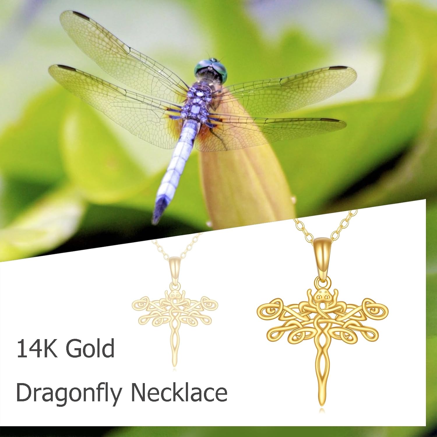 14K Solid Gold Dragonfly Necklace for Women Dragonfly Pendant Animal Lover Jewelry Gifts - Image 6