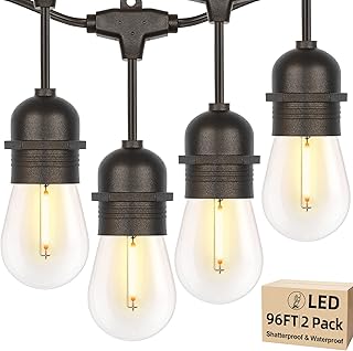 96FT(48ft*2) LED Outdoor String Lights S14 Waterproof Shatterproof Patio Lights with Dimmable Edison Bulbs Connectable Commercial Grade Hanging Light Strings with 30+3 Bulbs for Backyard Balcony