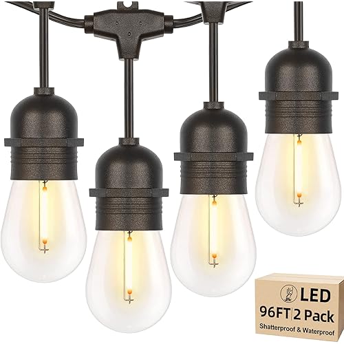 96FT(48ft*2) LED Outdoor String Lights S14 Waterproof Shatterproof Patio Lights with Dimmable Edison Bulbs Connectable Commercial Grade Hanging Light Strings with 30+3 Bulbs for Backyard Balcony
