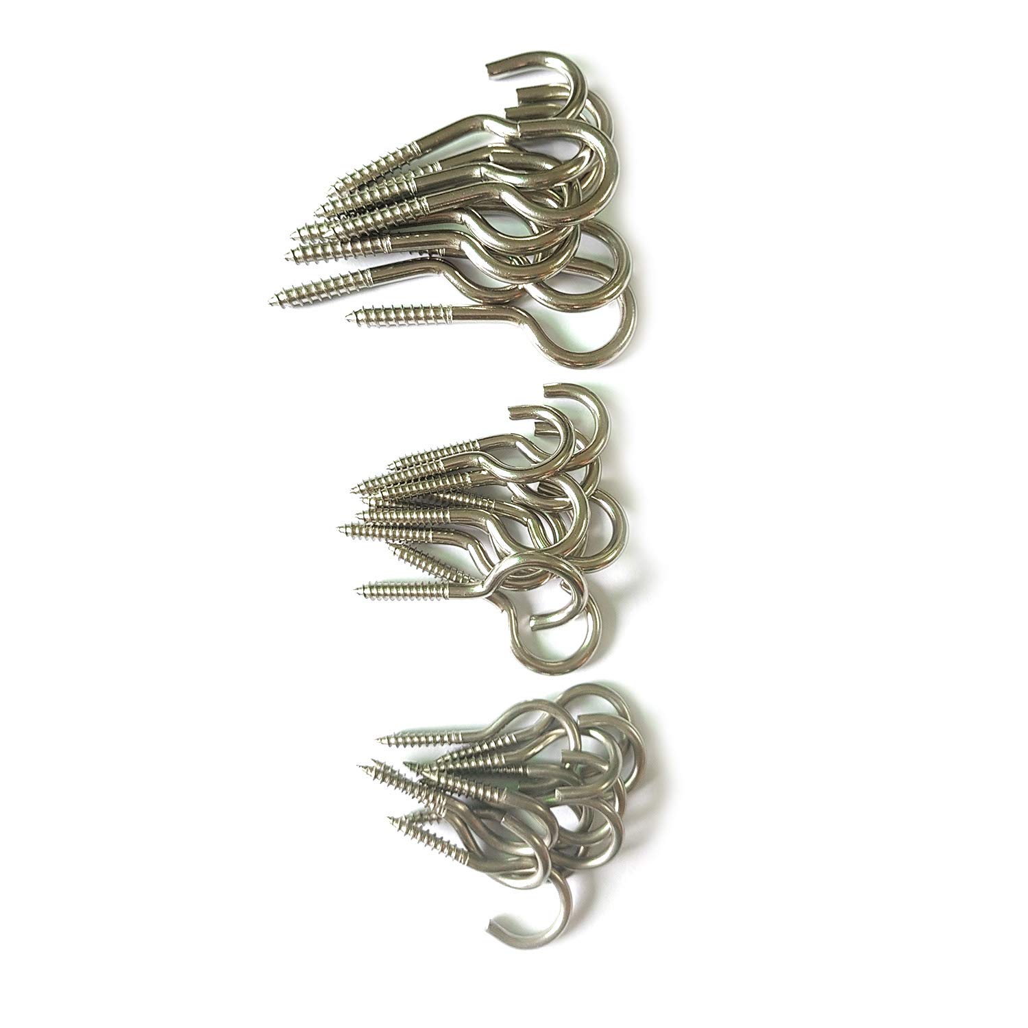 30 PCS Stainless Steel (304) Screw-in Hooks 3 Sizes 40mm 50mm 65mm Eyelet Screw Hooks Sturdy Cup Hooks for Hanging Outside Lights