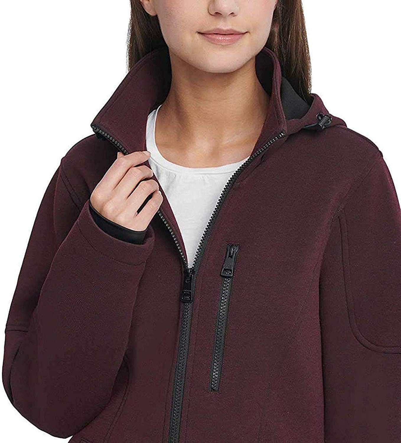 Andrew Marc Ladies' Removable Hood Breast Pocket Scuba Jacket (S, Wine)