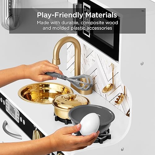 Miniatura 3 de Best Choice Products Juego de juguetes de madera de cocina para niños con diseño realista, teléfono, utensilios, horno, microondas, fregadero, bisel