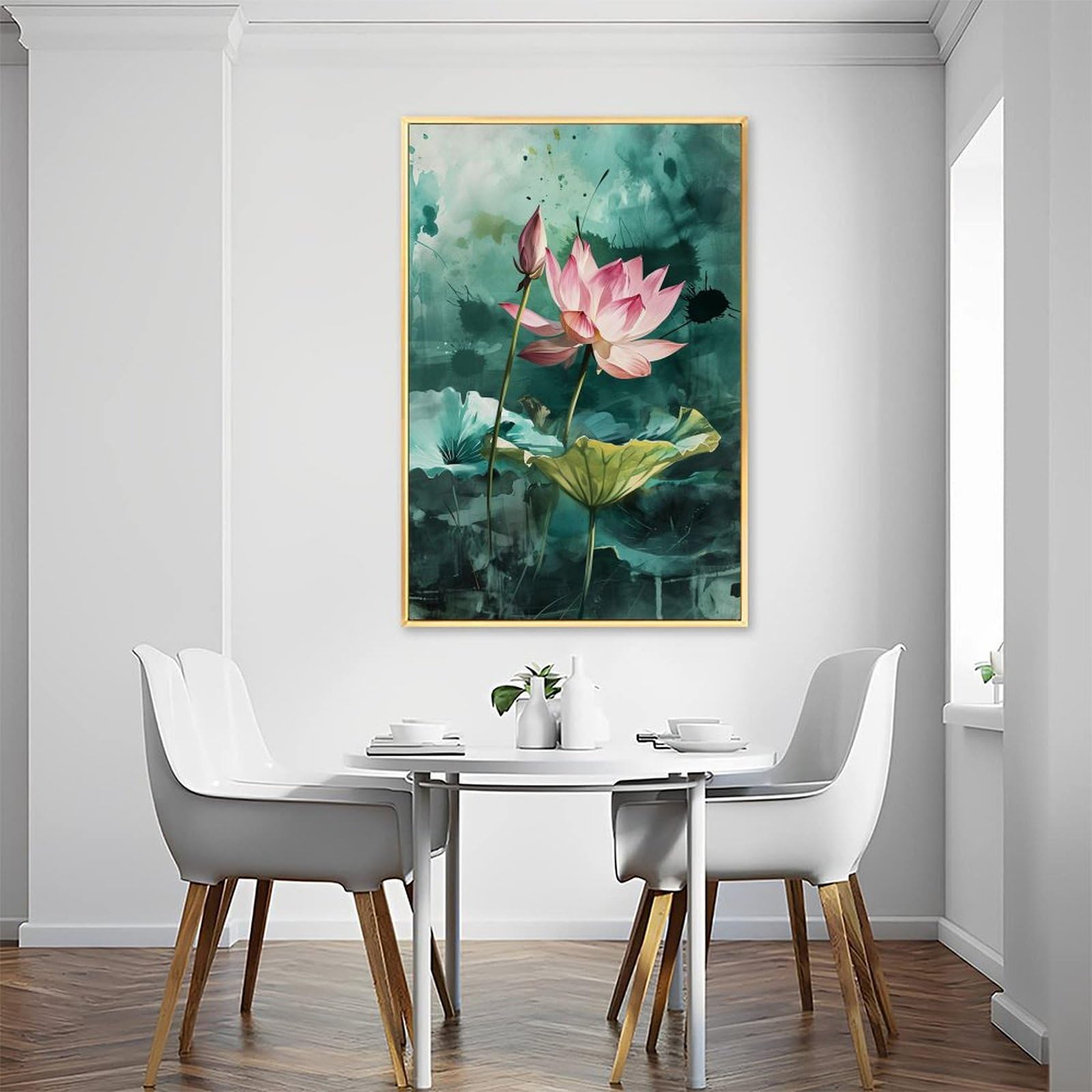 Amazon.co.jp: 絵画 ほっそりと咲く蓮の水墨画インテリア 絵画 魅力的