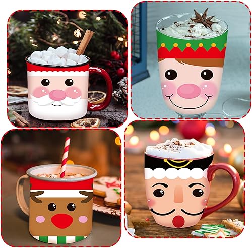 Miniatura 5 de AnyDesign Calcomanías de transferencia de vasos de Navidad, lindos personajes de dibujos animados, adhesivos impermeables para tazas de 16 onzas,