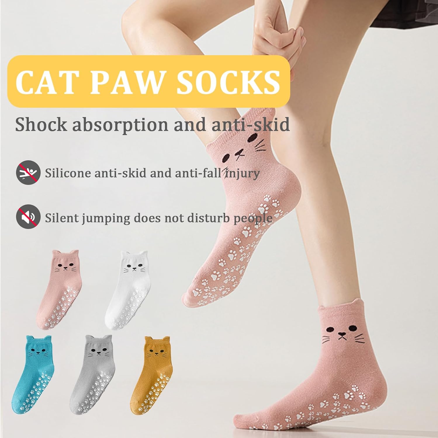 Cute Pilates Crew Grippy Socks for Women - Cat Paw Yoga Gripper Non Slip Sock for Barre,Barefoot,Hospital,Fitness - Image 2