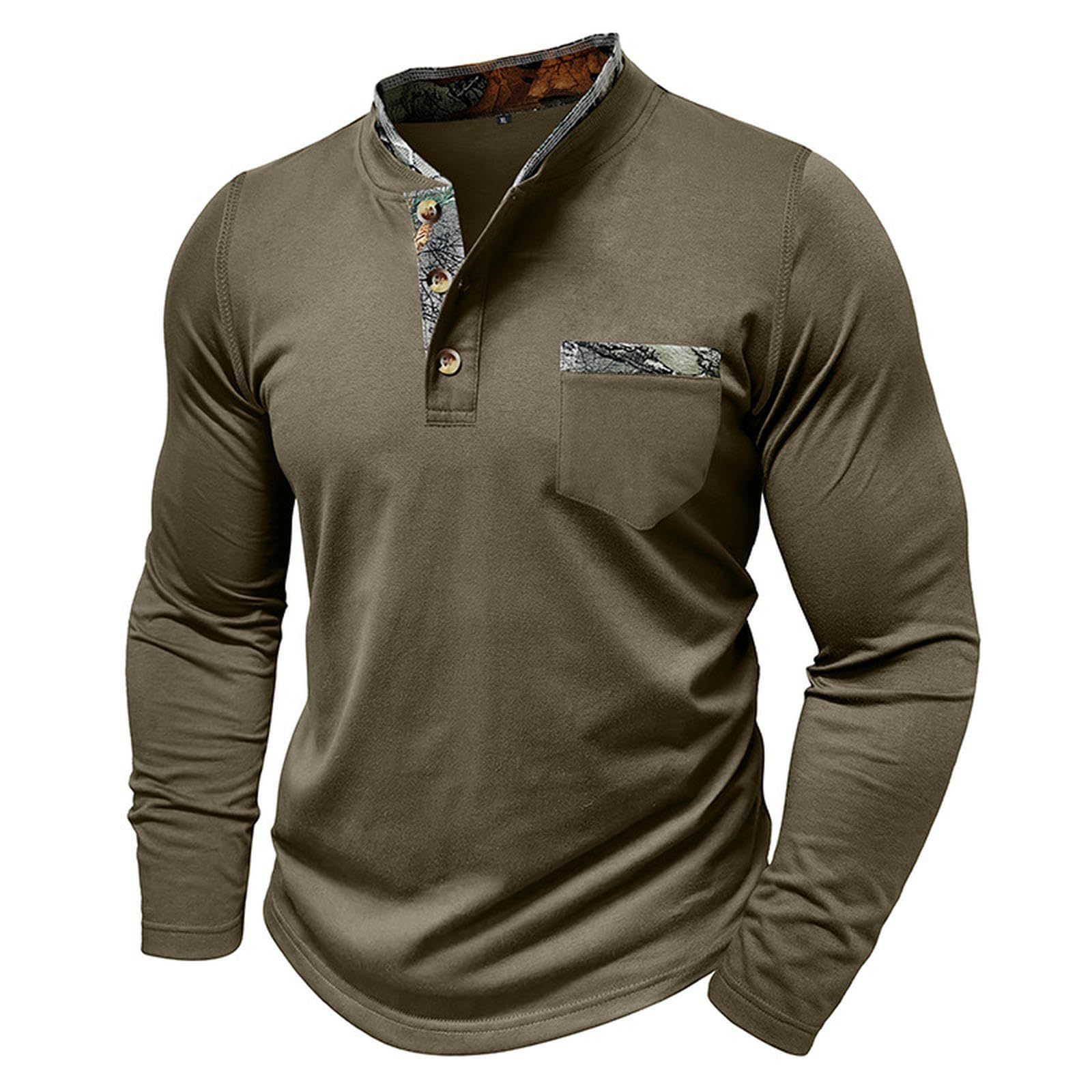 Herren T-Shirt Herbst- Und Winter-Herren-t-Shirts Langarm Henley-Hemden Herren-Doppelkragen T-Shirts Tops-schwarz-l