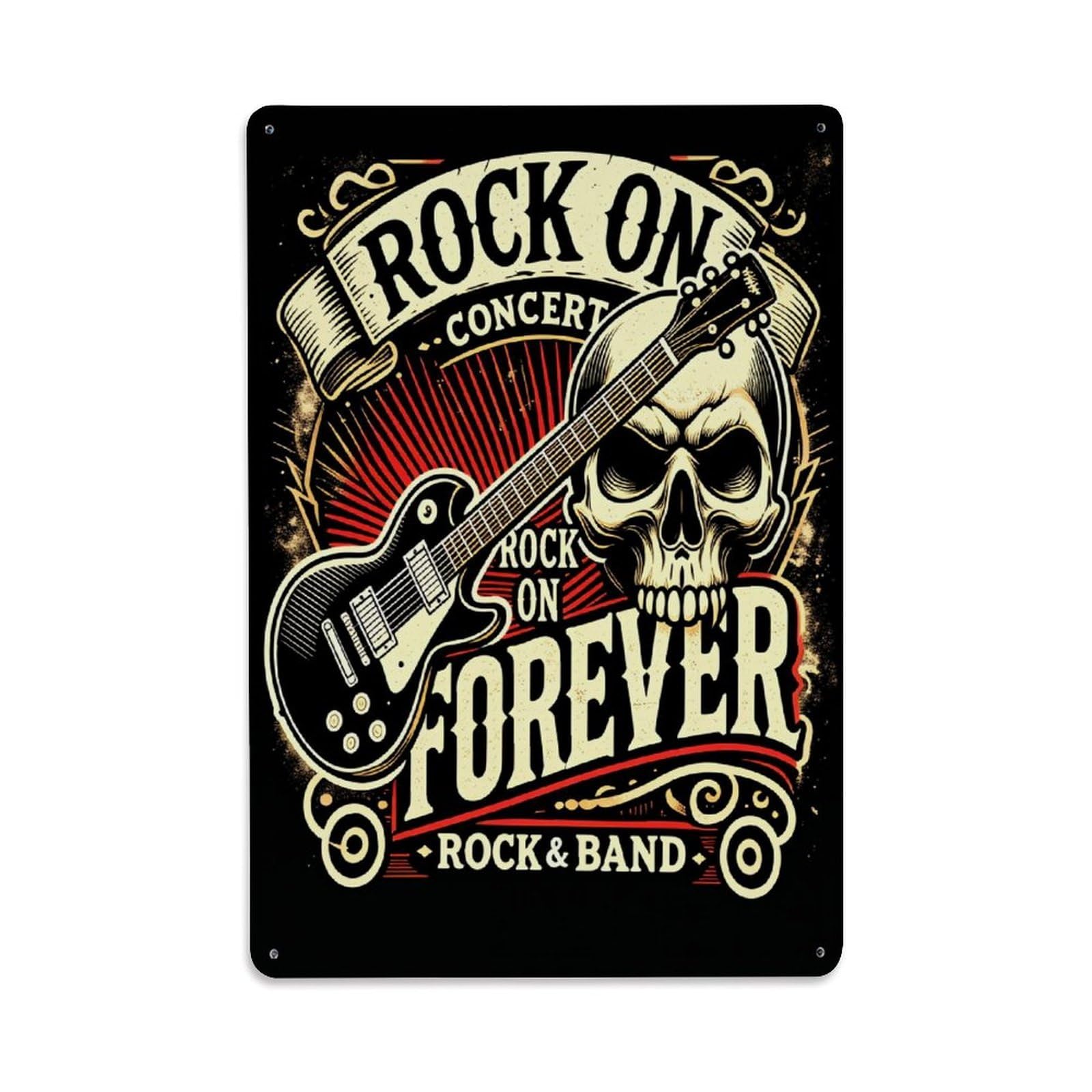 Jdyaojiesheng Vintage Skull Guitar Rock Concert Forever Tin Sign Retro Metal Wall Decor Metal Poster, Home Bar Garage Farmhouse Cafe Wall Art Decoration 8X12inches