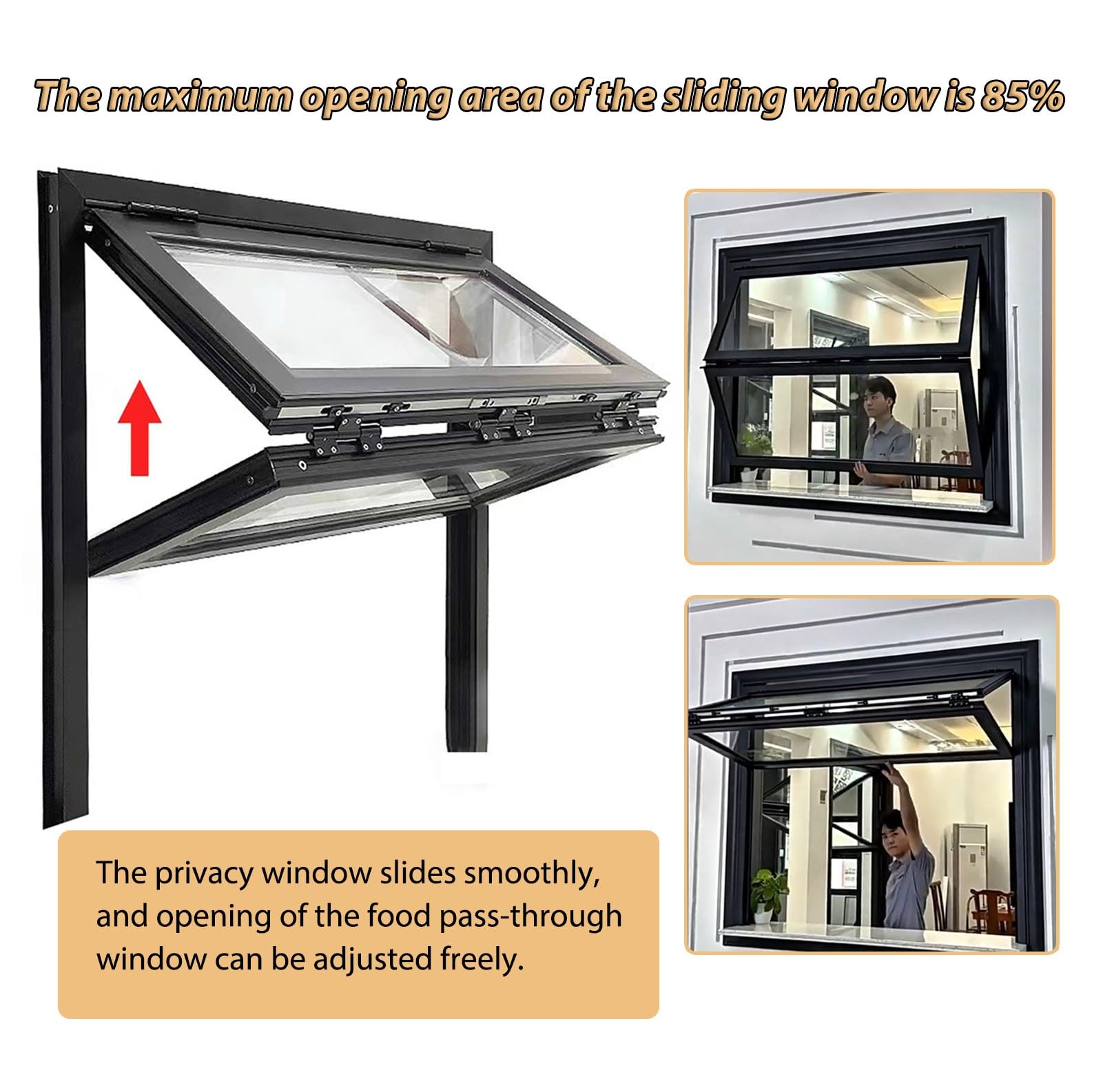 Okno Składane Okna do Szopy, Okno Usługowe, Okno Przesuwne z Aluminiową Ramą i Hartowanym Szkłem, Okno Domowe z Zamkiem, Okno do Sprzedaży Żywności(Black,40x46in(101x116cm))