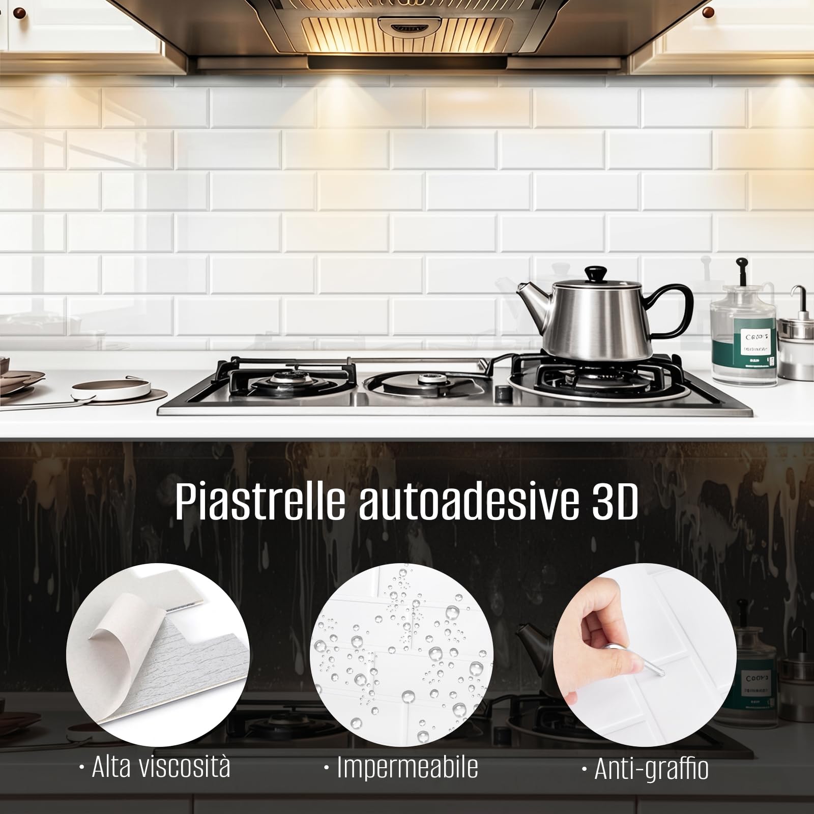 Adesivi per piastrelle, 3D, 10 pezzi, autoadesivi, per il retro della cucina, per soggiorno, camera da letto, cucina, bagno (Bianco)