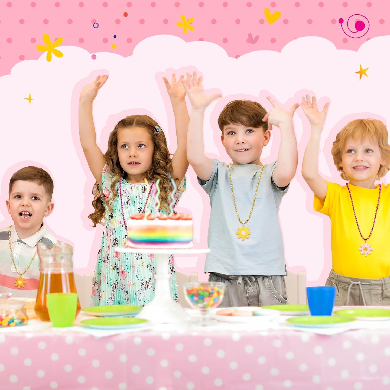 36 Pcs Groovy Party Favors Hippie Beaded Necklaces Daisy Flower Necklaces Bulk Long Beads Pendants Hippie Jewelry Gifts for Woman Man