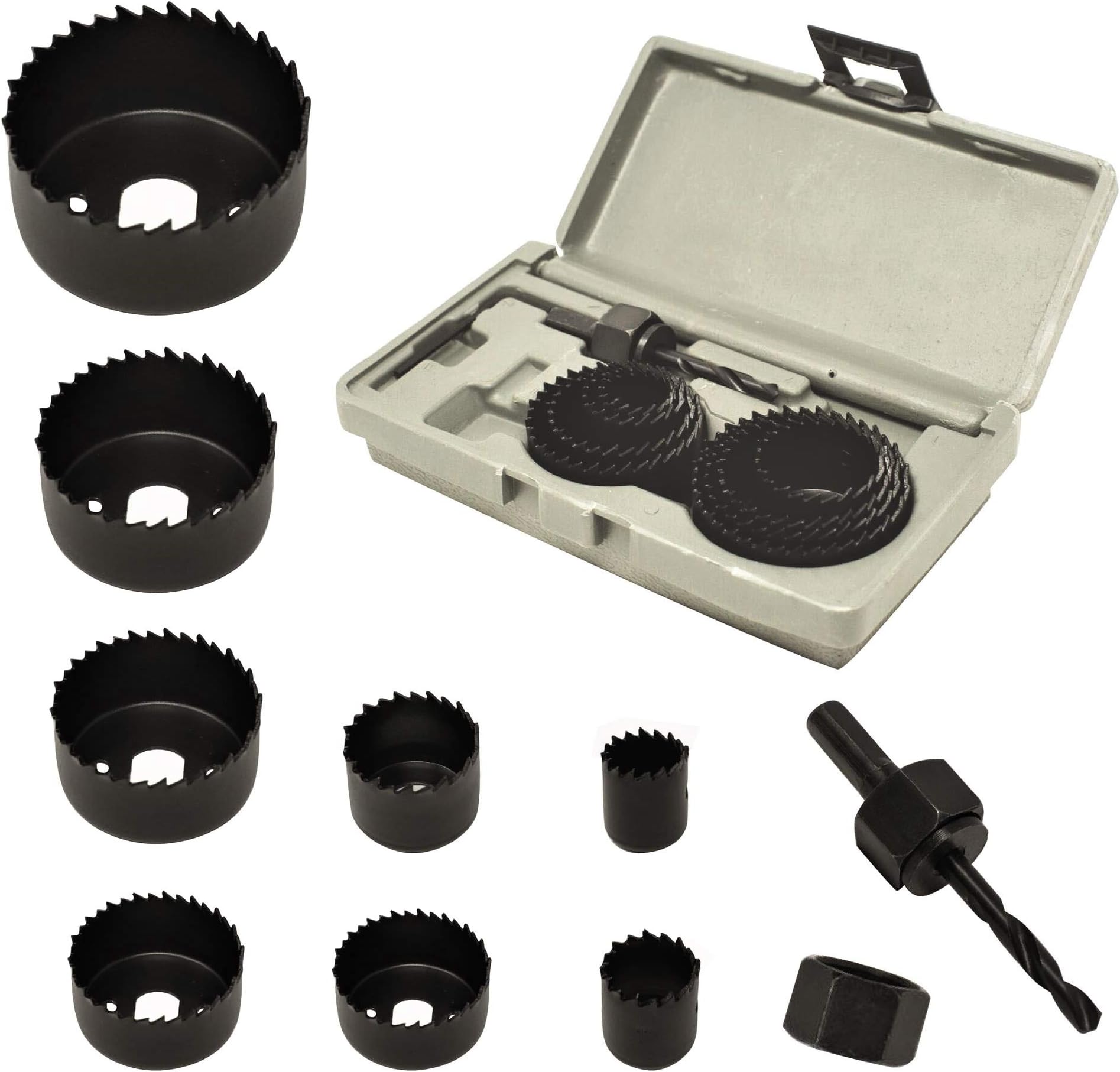 10-Piece Hole Saw Kit for Wood - Durable Carbon Steel Power Drill Hole Cutter With High Precision Cutting Teeth - Woodworking HCS Hole Saw Kit For Wood, PVC, Plastic, Drywall