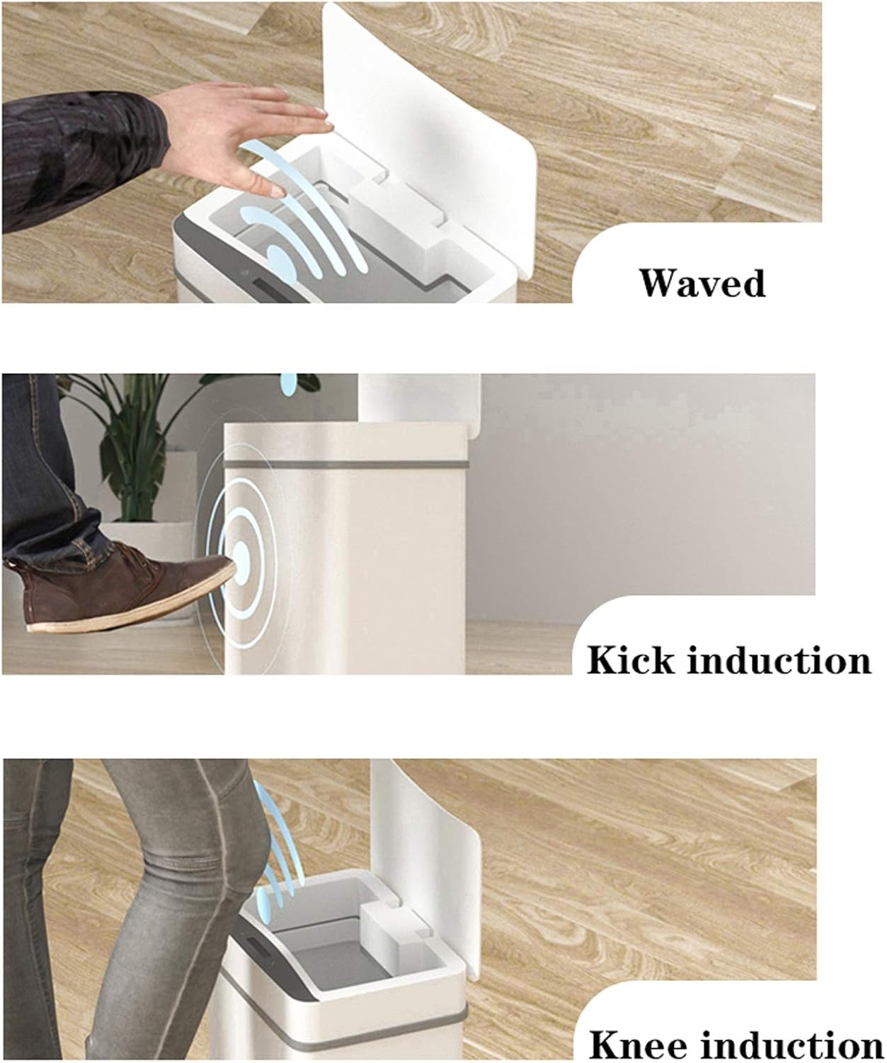 Garbage Recycling Bin 15L Household Trash Can with Lid Living Room Bedroom Induction Trash Can Rectangular Electric Trash Can,Powered by 4Aa Batteries