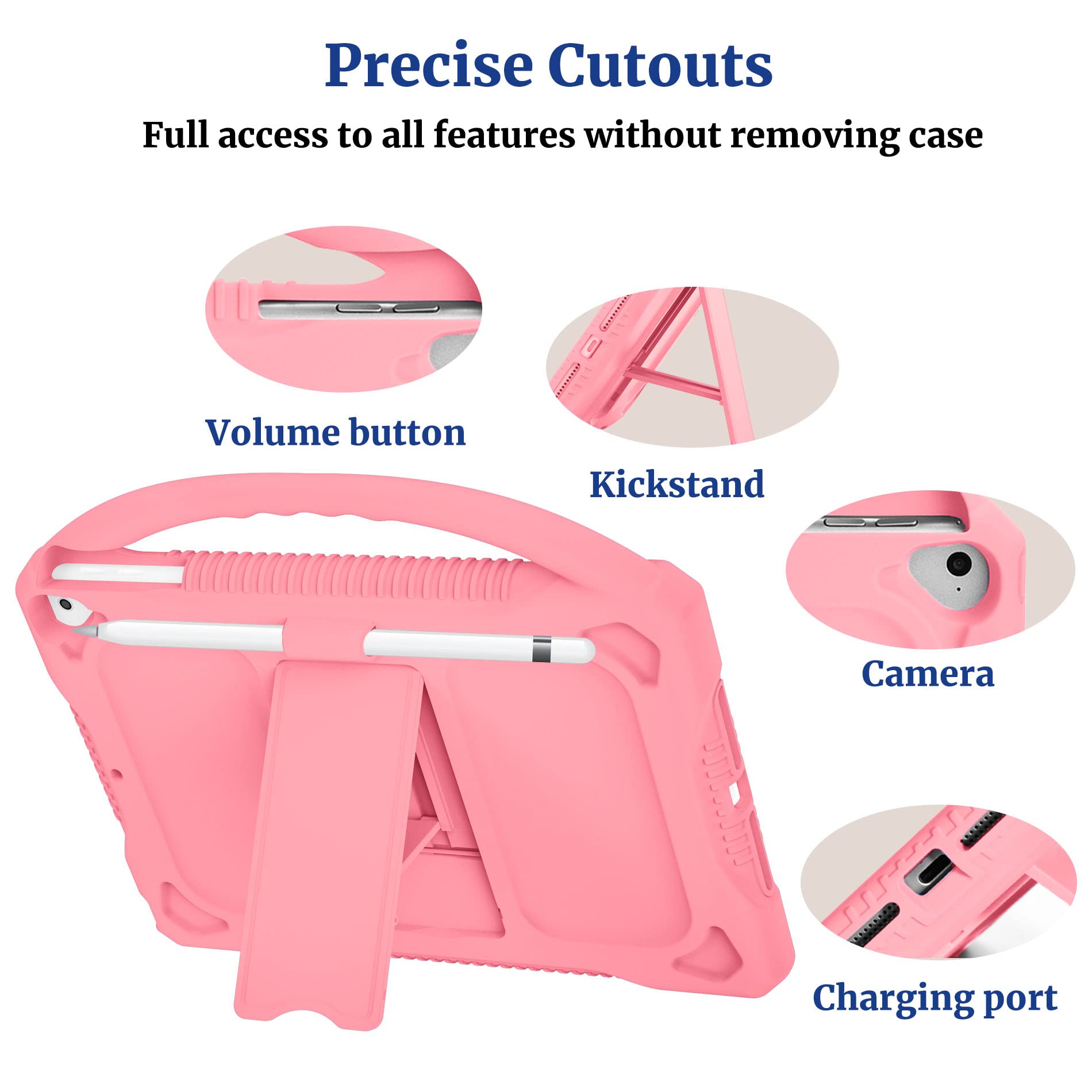JOGUIIA Kids Case for iPad 6th/5th Generation 9.7",Premium Silicone Cover for iPad 9.7inch 2018/2017,Built-in Stand Handle iPad Air/Air 2(Pink) - Image 4