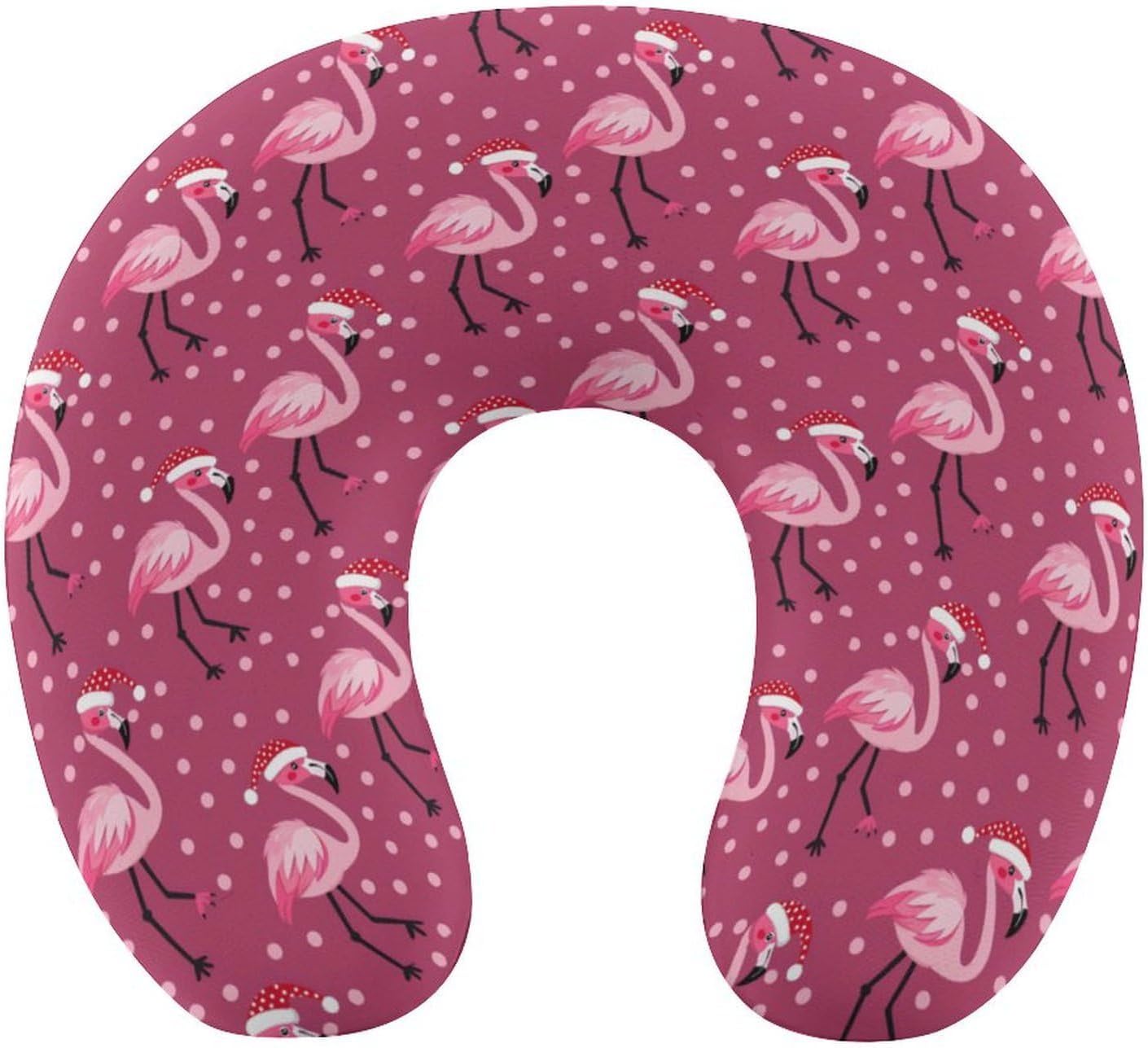 Flamingo with Santa Hat Travel Pillow U Shape Neck Pillow Washable Pillowcase for Sleeping Chair