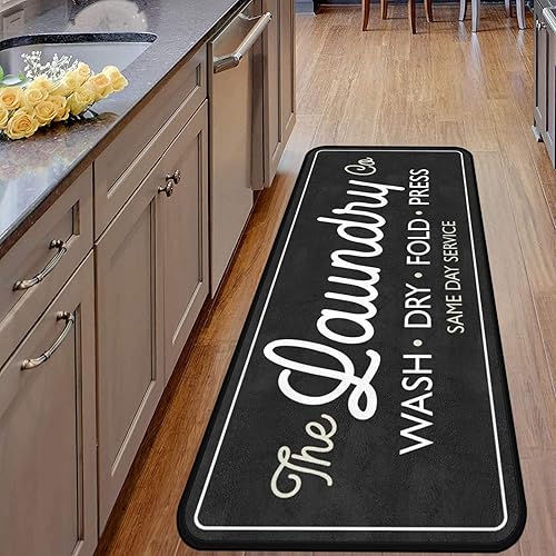Miniatura 6 de Alfombra larga para cuarto de servicio, antideslizante, impermeable, para cocina, 72 x 24 pulgadas, color negro, 3